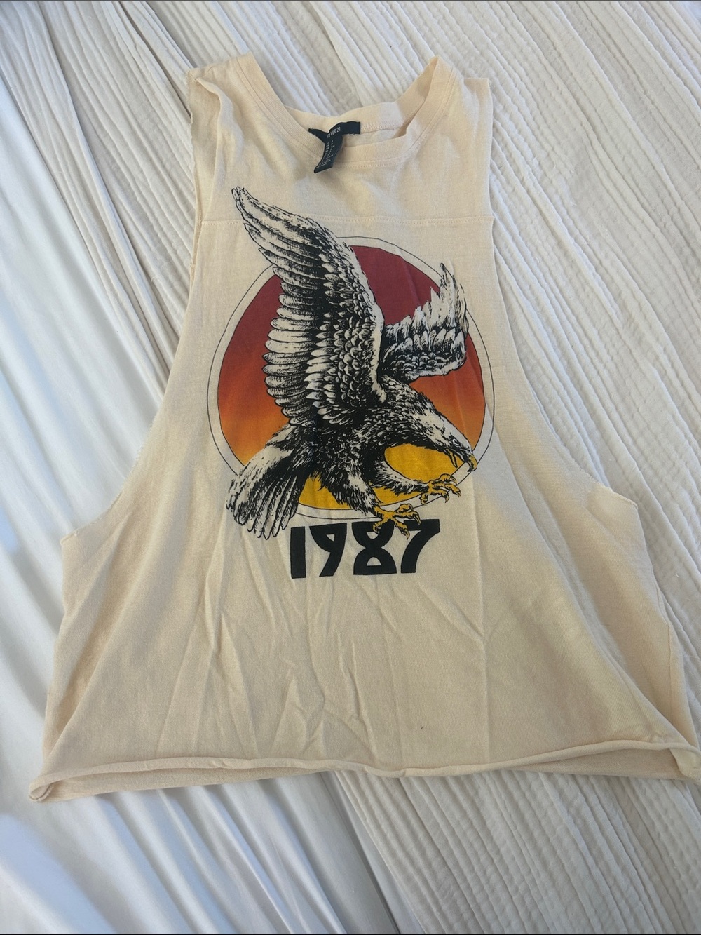 Women’s Cream Graphic Eagle muscle Tank Top - 1987 Print